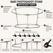 Load image into Gallery viewer, Babymoon Newborn Photography Bean Bag Posing Only Stand, Stainless Steel Baby Photoshoot Frame Stand with 6 Clamps, Portable Infant Beanbag Backdrop Station Props for Studio and Travel Sessions