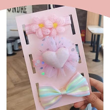 Load image into Gallery viewer, Babymoon | Set of 3 | Designer Princess Baby Girl’s Headbands | Hair Accessories | Flower Pink | Heart Blue | Bow Multi