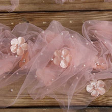 Load image into Gallery viewer, Babymoon | Set of 3 | Baby Floral Net Wrap, Pillow & Bonnet | Baby Photography Props | Pink