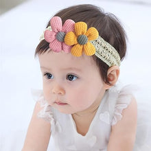 Load image into Gallery viewer, Babymoon | Set of 3 | Designer Princess Baby Girl’s Headbands | Hair Accessories | Flower Yellow | Star Blue | Round Grey