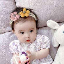 Load image into Gallery viewer, Babymoon | Set of 3 | Designer Princess Baby Girl’s Headbands | Hair Accessories | Flower Yellow | Star Blue | Round Grey