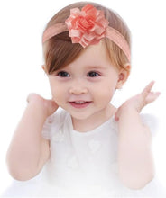 Load image into Gallery viewer, Babymoon | Set of 3 | Designer Princess Baby Girl’s Headbands | Hair Accessories | Flower Peach | White Flower