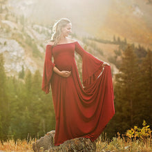 Load image into Gallery viewer, Babymoon Long Sleeve Long Tail Stretchable Maternity Gown Dress | Red