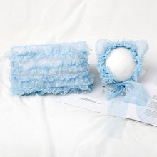 Load image into Gallery viewer, Babymoon Set of 2 | Baby Net Frill Pillow with Bonnet | Baby Photoshoot Props | Blue