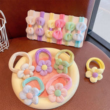 Load image into Gallery viewer, Babymoon Set of 12 | Baby Girl’s Ponytail Pastel Flower & Bow Kids Hairband Rings | Fashion Hair Accessories