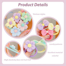 Load image into Gallery viewer, Babymoon Set of 12 | Baby Girl’s Ponytail Pastel Flower & Bow Kids Hairband Rings | Fashion Hair Accessories