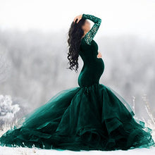 Load image into Gallery viewer, Babymoon Off Shoulder Maternity Gown Dress - Green
