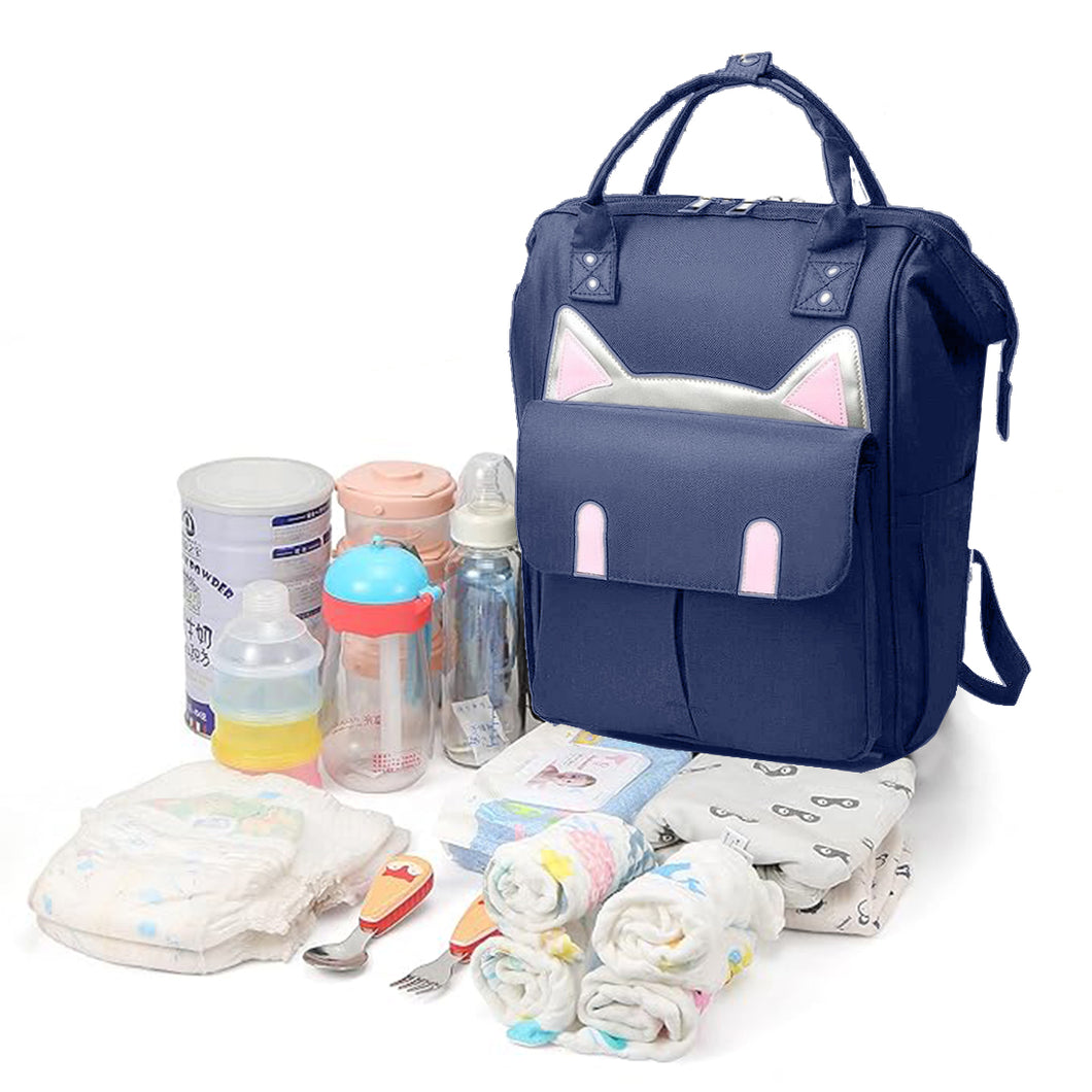 Babymoon Mother Diaper Bag Lightweight Multifunctional Travel Unisex Diaper Backpack | Blue Kitty