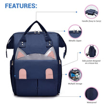 Load image into Gallery viewer, Babymoon Mother Diaper Bag Lightweight Multifunctional Travel Unisex Diaper Backpack | Blue Kitty
