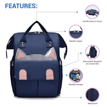 Load image into Gallery viewer, Babymoon Mother Diaper Bag Lightweight Multifunctional Travel Unisex Diaper Backpack | Blue Kitty