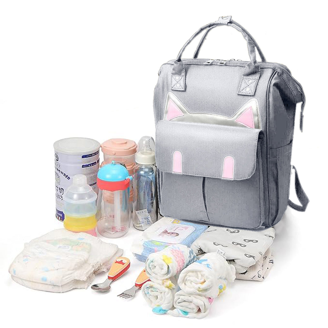 Babymoon Mother Diaper Bag Lightweight Multifunctional Travel Unisex Diaper Backpack | Grey Kitty