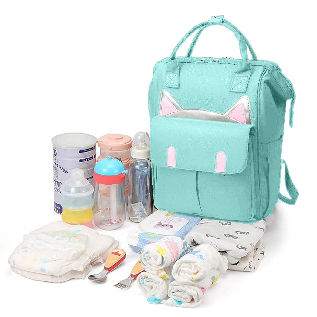 Babymoon Mother Diaper Bag Lightweight Multifunctional Travel Unisex Diaper Backpack | Green Kitty