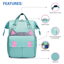 Load image into Gallery viewer, Babymoon Mother Diaper Bag Lightweight Multifunctional Travel Unisex Diaper Backpack | Green Kitty
