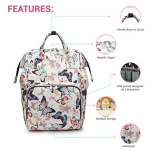 Load image into Gallery viewer, Babymoon Mother Diaper Bag Lightweight Multifunctional Travel Unisex Diaper Backpack | White Butterfly
