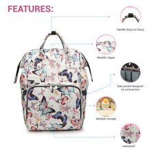 Load image into Gallery viewer, Babymoon Mother Diaper Bag Lightweight Multifunctional Travel Unisex Diaper Backpack | White Butterfly