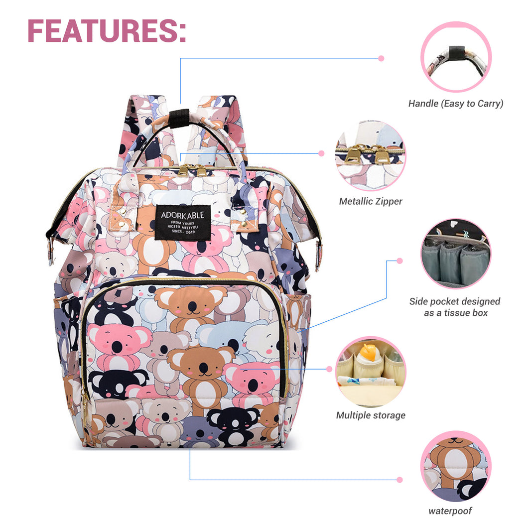 Babymoon Mother Diaper Bag Lightweight Multifunctional Travel Unisex Diaper Backpack | Multi Teddybear