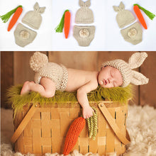 Load image into Gallery viewer, Babymoon Set of 3 | Baby Carrot Theme Rabbit Costume | Baby Photoshoot Props | Baby Gift Set | Short Hat & Carrot Toy | 0-3 Months