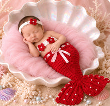 Load image into Gallery viewer, Babymoon Mermaid Newborn Photography Crochet Outfit Costume - Red