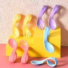 Load image into Gallery viewer, Babymoon Learn to Eat Baby Self Feeding Set | Silicone Spoon and Fork along with Storage Box | Pink