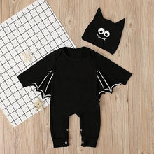 Load image into Gallery viewer, Babymoon | Set of 2 | Baby Bat Ears Cap & Costume | Baby Photoshoot Props | Halloween Costume | 12-18 Months