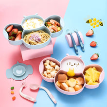 Load image into Gallery viewer, Babymoon Set of 6 | Silicone BPA Free Baby Kids Feeding Dinner Set Gift Box | Dinner Plate, Twisted Spoon & Fork, Suction Bowl Cup, Snap Straw, Chopsticks | Blue