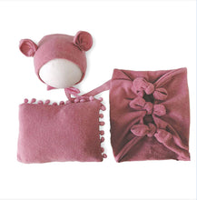 Load image into Gallery viewer, Babymoon (Set Of 4) Butterfly Ready Wrap, Jersey wrap, Pillow & Cap Baby Photography Props-Wine