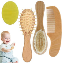 Load image into Gallery viewer, Babymoon Set of 4 | Baby Grooming Set | Baby Wooden Comb, Hair Brush, Face Brush, Shampoo Brush with Box | Baby Return Gift Set