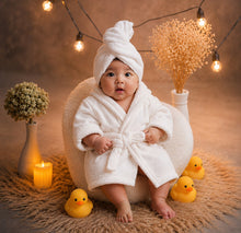 Load image into Gallery viewer, Babymoon Spa Bathrobe & Towel Set Newborn Photography Costume | Baby Gift Set | White
