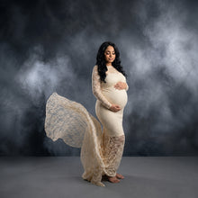 Load image into Gallery viewer, Babymoon Full Sleeve Net Lace Stretchable Maternity Gown Dress | Yellow