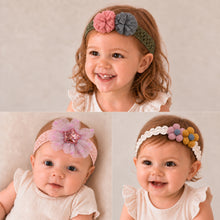 Load image into Gallery viewer, Babymoon | Set of 3 | Designer Princess Baby Girl’s Headbands | Hair Accessories | Crown Pink | Bow Pink | Bow White