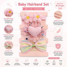Load image into Gallery viewer, Babymoon | Set of 3 | Designer Princess Baby Girl’s Headbands | Hair Accessories | Flower Pink | Heart Blue | Bow Multi