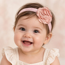 Load image into Gallery viewer, Babymoon | Set of 3 | Designer Princess Baby Girl’s Headbands | Hair Accessories | Flower Peach | White Flower