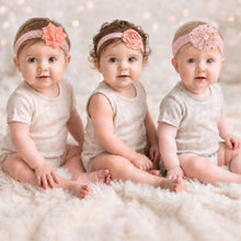 Load image into Gallery viewer, Babymoon | Set of 3 | Designer Princess Baby Girl’s Headbands | Hair Accessories | Flower Peach | White Flower