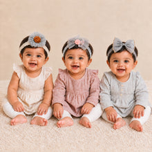 Load image into Gallery viewer, Babymoon | Set of 3 | Designer Princess Baby Girl’s Headbands | Hair Accessories | Flower Blue| Blue Bow