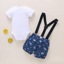 Load image into Gallery viewer, Babymoon 1st Birthday Cake Smash Outfit |Romper & Suspender Costume | 1 Yr - Blue