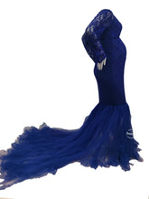 Load image into Gallery viewer, Babymoon Off Shoulder Maternity Gown Dress | Dark Blue