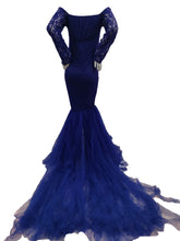 Load image into Gallery viewer, Babymoon Off Shoulder Maternity Gown Dress | Dark Blue