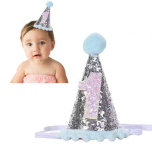 Load image into Gallery viewer, Babymoon 1 year Birthday Cone Cap Cake Smash Photography Cap (Blue)