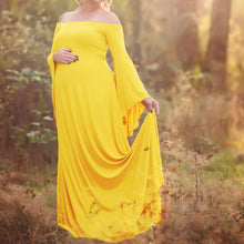 Load image into Gallery viewer, Babymoon Long Sleeve Long Tail Stretchable Maternity Gown Dress | Yellow