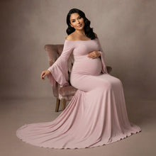 Load image into Gallery viewer, Babymoon Long Sleeve Long Tail Stretchable Maternity Gown Dress | Pink