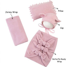 Load image into Gallery viewer, Babymoon (Set Of 4) Butterfly Ready Wrap, Jersey wrap, Pillow & Cap Baby Photography Props-Light Pink