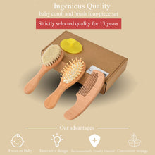 Load image into Gallery viewer, Babymoon Set of 4 | Baby Grooming Set | Baby Wooden Comb, Hair Brush, Face Brush, Shampoo Brush with Box | Baby Return Gift Set