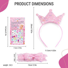 Load image into Gallery viewer, Babymoon Set of 3 | Baby Girls Kids Crown and Bow Headband with Gemstone Sticker Pack | Hair Accessories | Baby Gift Set | 3-8 Yrs