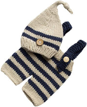 Load image into Gallery viewer, Babymoon Set of 2 | Knitted Suspender with Baby Cap Hat | Baby Photography Props Costume | Baby Gift Set | Blue