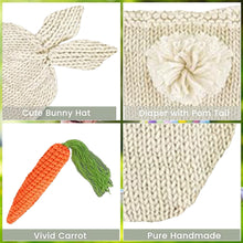 Load image into Gallery viewer, Babymoon Set of 3 | Baby Carrot Theme Rabbit Costume | Baby Photoshoot Props | Baby Gift Set | Short Hat & Carrot Toy | 0-3 Months