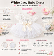 Load image into Gallery viewer, Babymoon Set of 2 | Baby Girls Lace Floral Net Frock with Headband | Princess Party Dress | Baby Girls Frock | Baby Photoshoot Props | 0-1 Months