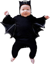 Load image into Gallery viewer, Babymoon | Set of 2 | Baby Bat Ears Cap & Costume | Baby Photoshoot Props | Halloween Costume | 12-18 Months