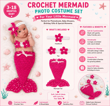 Load image into Gallery viewer, Babymoon Mermaid Newborn Photography Crochet Outfit Costume - Pink