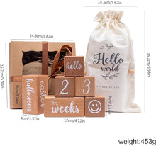 Load image into Gallery viewer, Babymoon Set of 8 | Milestone Timeline Wooden Calendar Blocks | Monthly-Yearly Birthday Blocks | Baby Photoshoot Props | Brown