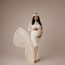Load image into Gallery viewer, Babymoon Full Sleeve Net Lace Stretchable Maternity Gown Dress | White